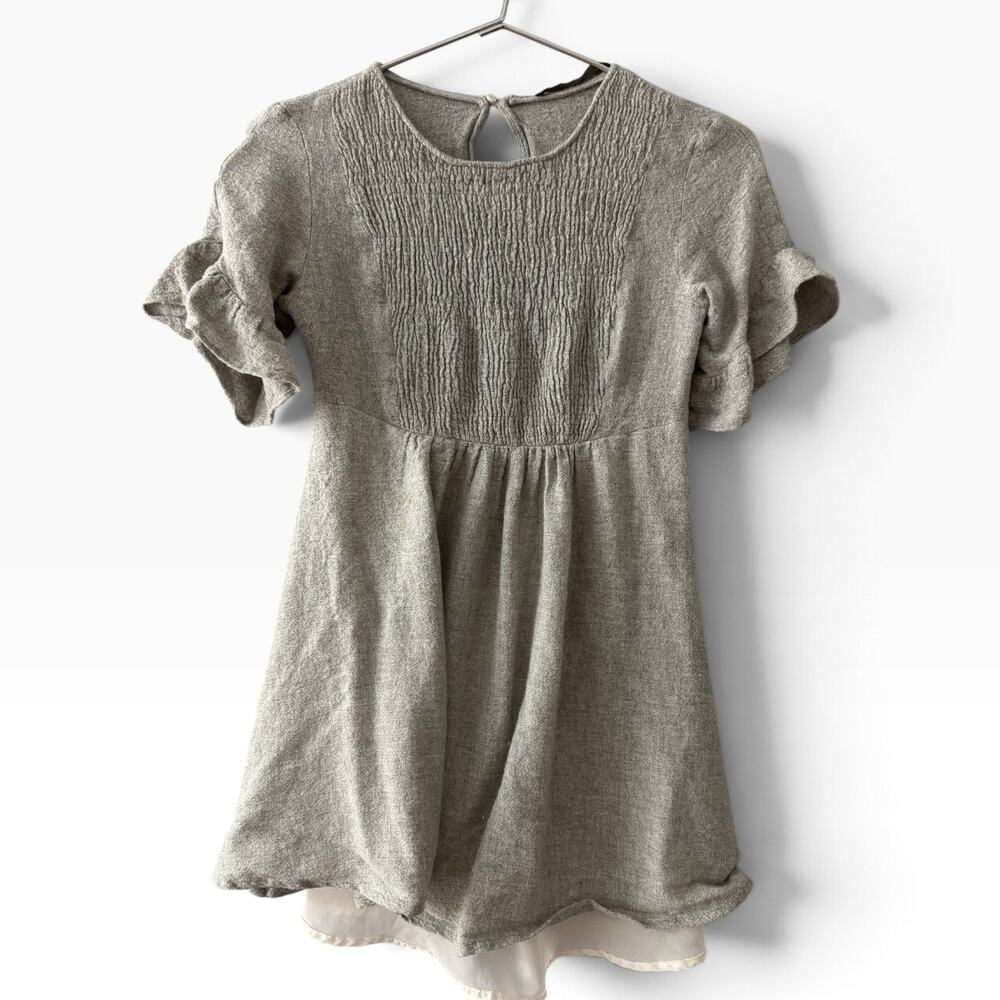 Zara Light Gray Sparkley Smocked Layered Tunic Top Women’s Size XS